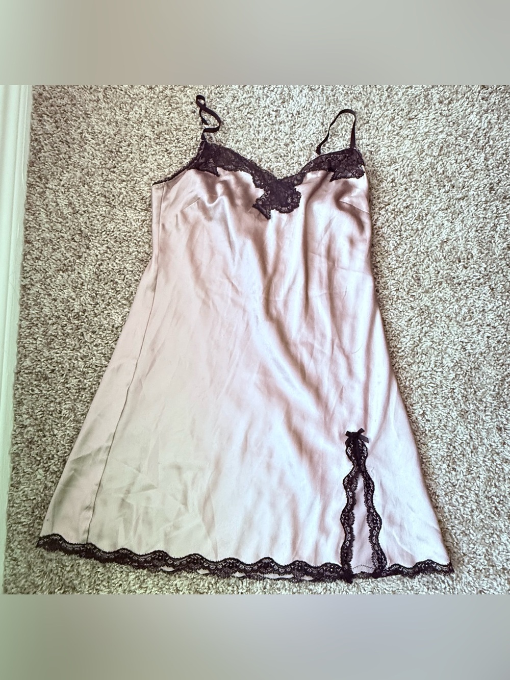 Vintage Victoria’s Secret Pastel Pink and Black Lace Satin Slip Dress SP